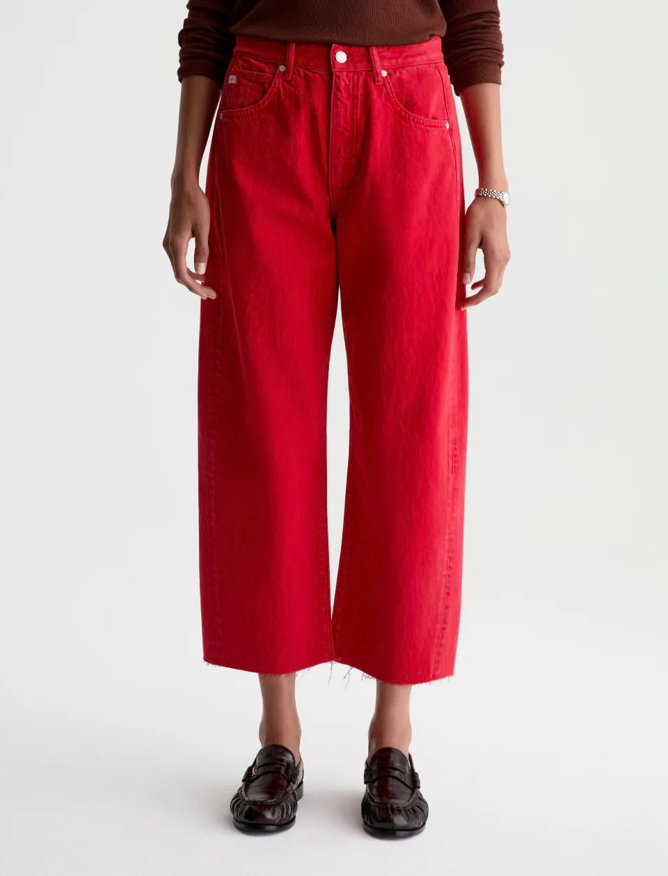 AG Hattie Crop High-Rise Barrel Jean in Red