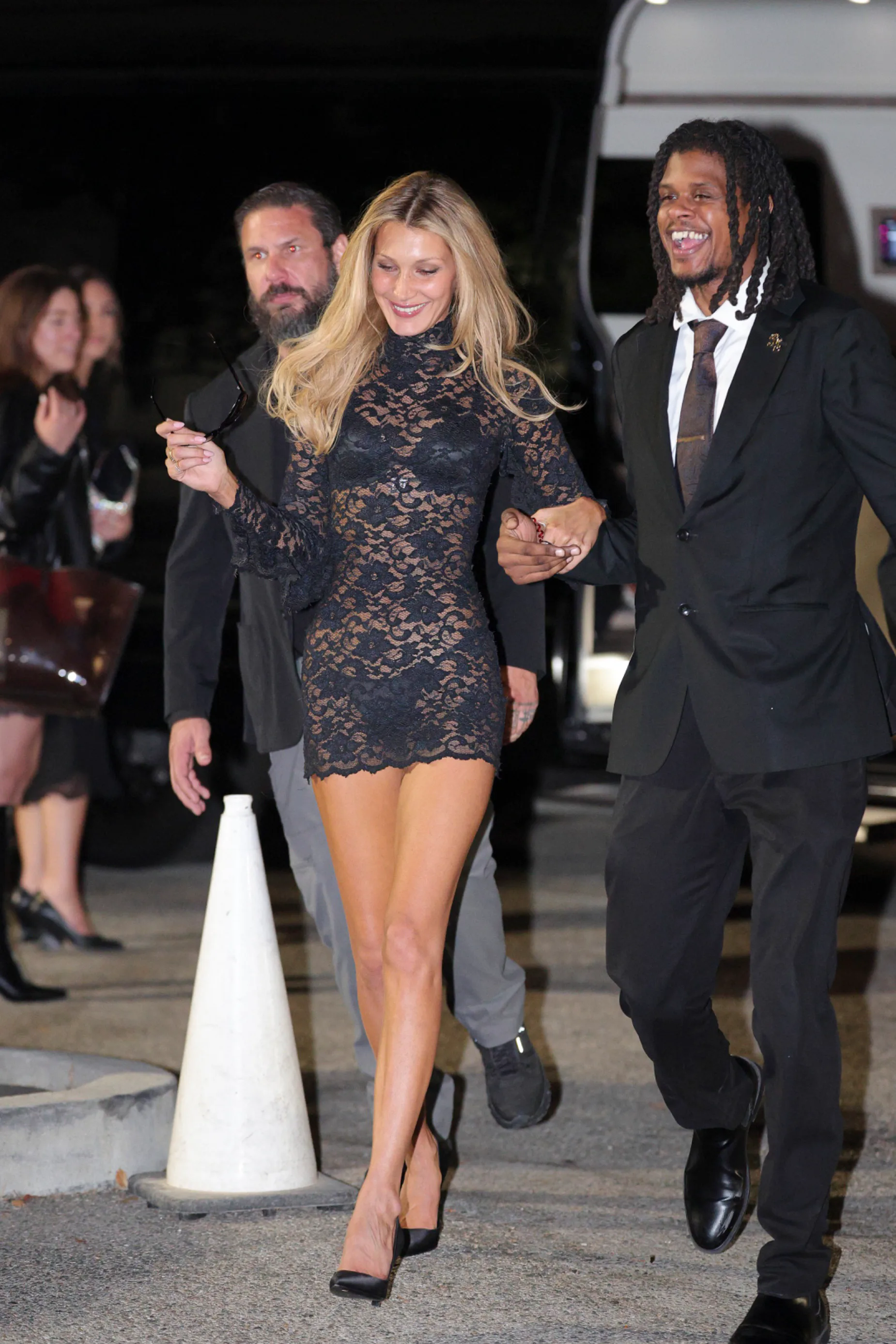 Bella Hadid Channels Britney Spears in a Lacey LBD for Victoria's Secret After-Party