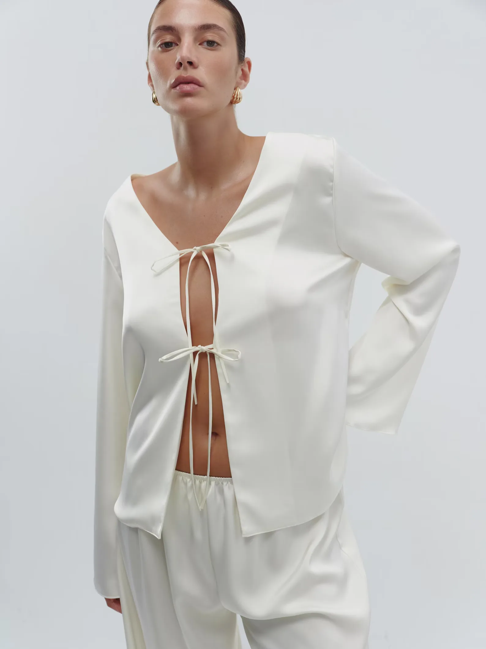 Satin Tie Front Top