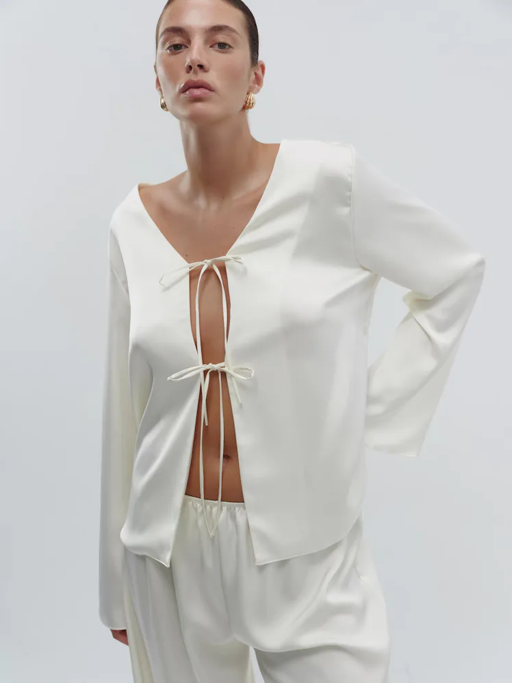 Satin Tie Front Top