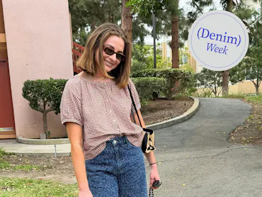 Kelsey Stewart's denim outfit