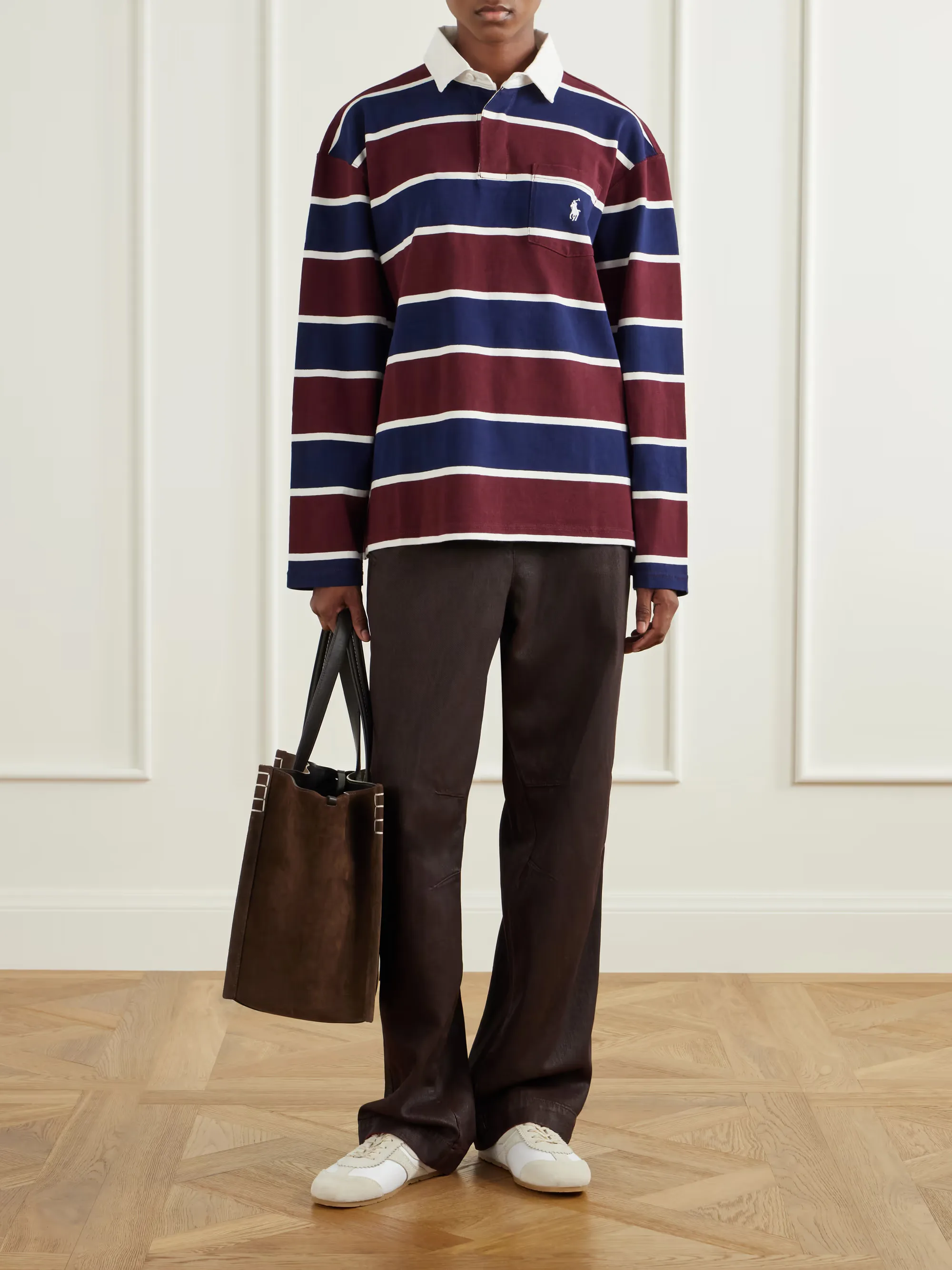 Logo-Embroidered Striped Cotton-Corduroy Polo Shirt