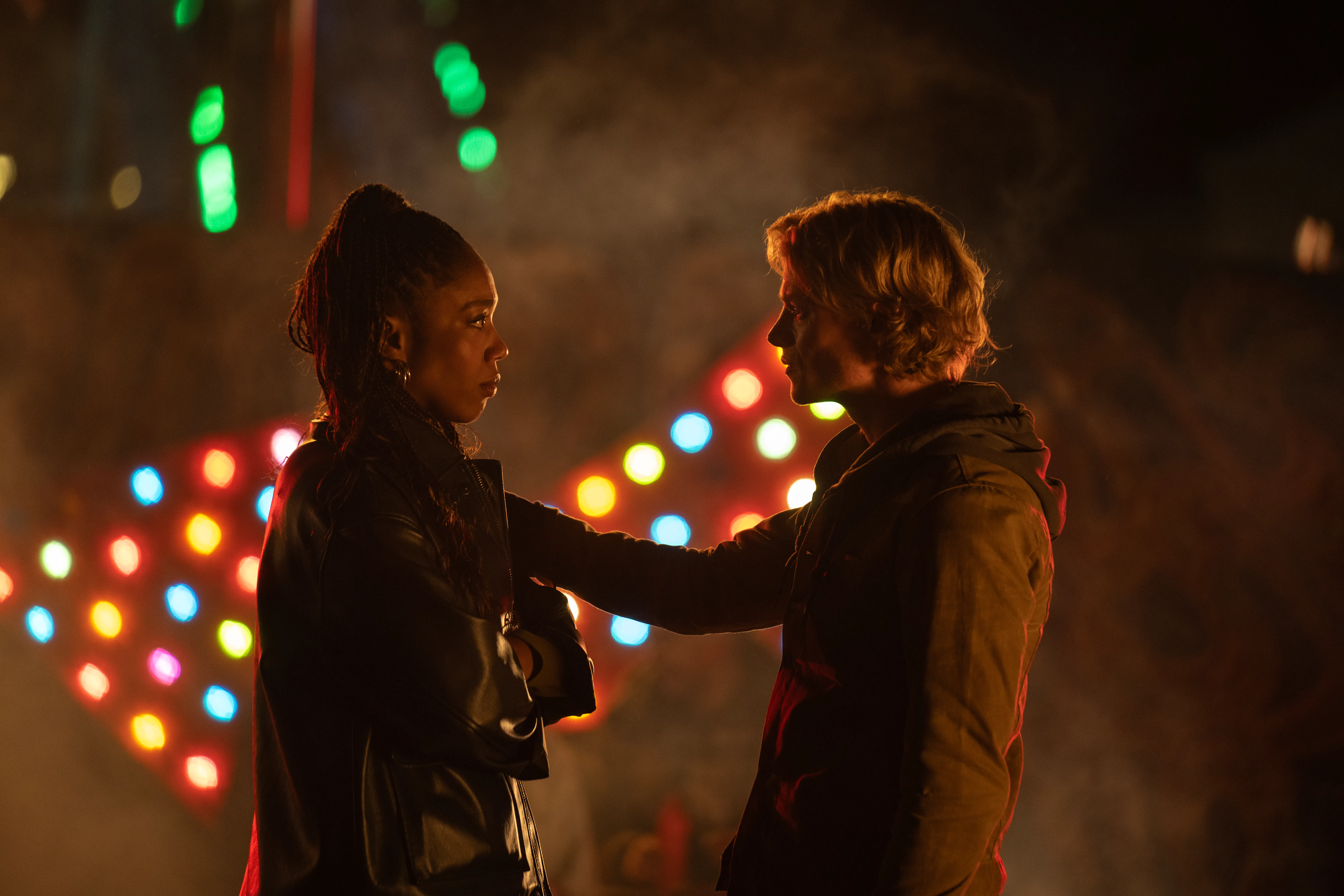 Naomi Ackie and Tom Rhys Harries in Clayface