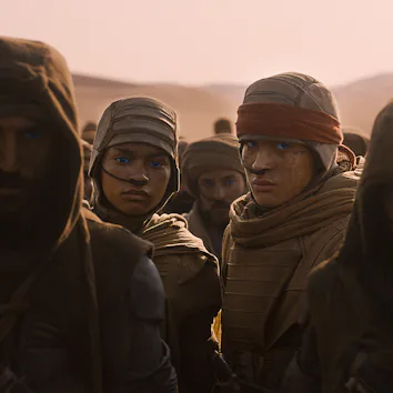 Ida Brooke as Ghanima and Nakota-Wold Momoa as Leto in Dune: Part Three