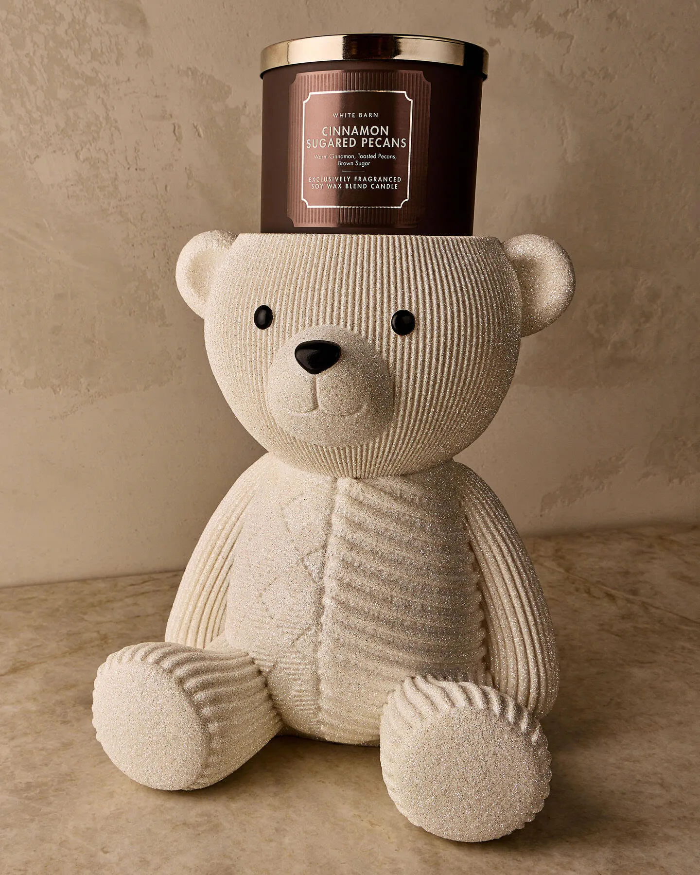 Shimmery Holiday Bear Pedestal 3-Wick Candle Holder