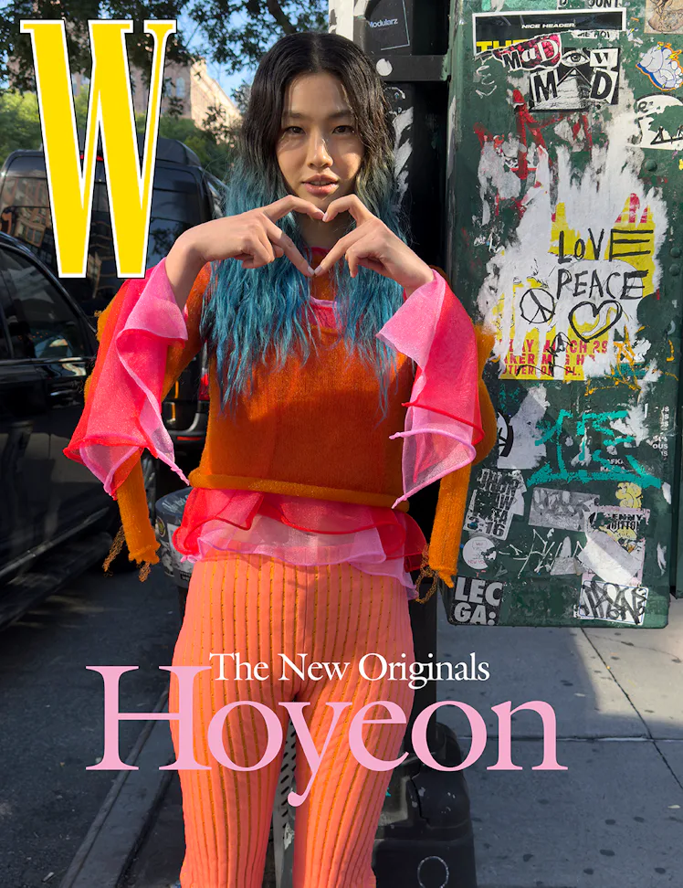 Hoyeon wears orange Louis Vuitton top and pants on W Cover