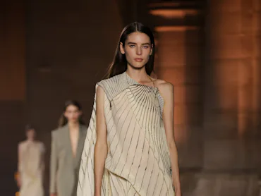Libby Taverner walks the runway during the Victoria Beckham Womenswear Spring/Summer 2027 show as pa...