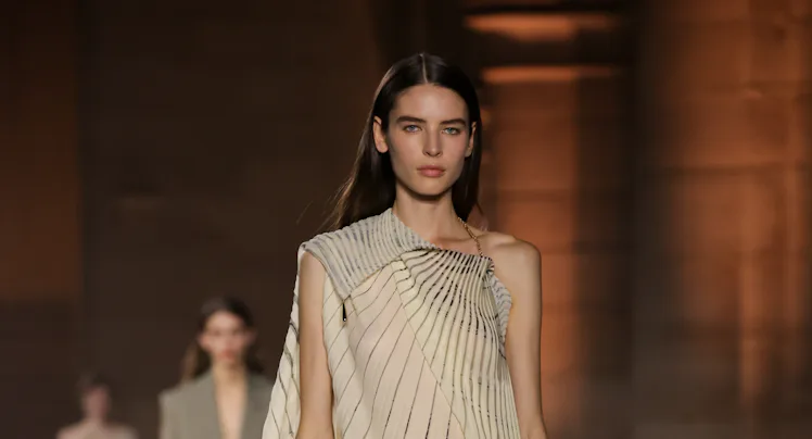 Libby Taverner walks the runway during the Victoria Beckham Womenswear Spring/Summer 2027 show as pa...