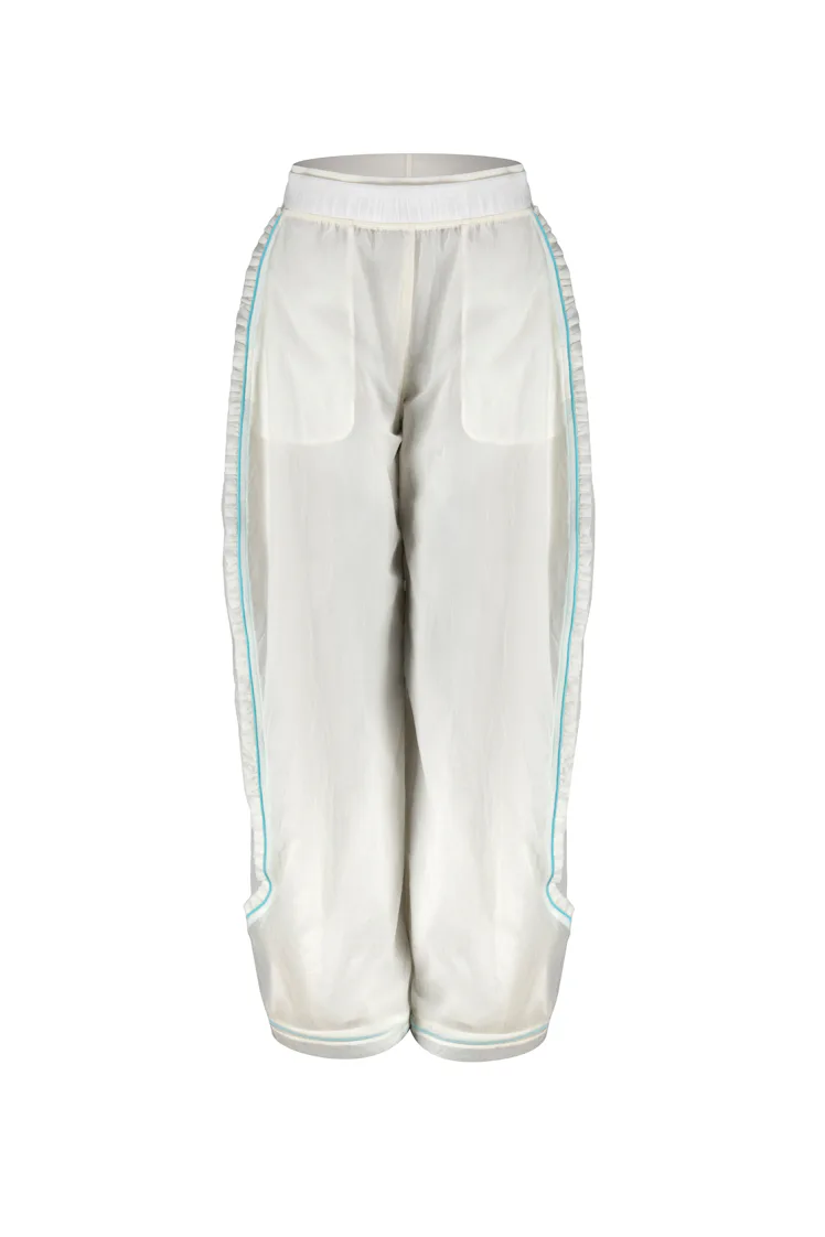 Ruffle-Trim Textured Mid-Rise Pant