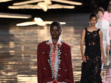 A model walks the runway during the Chanel Womenswear Spring/Summer 2027 show as part of Paris Fashi...