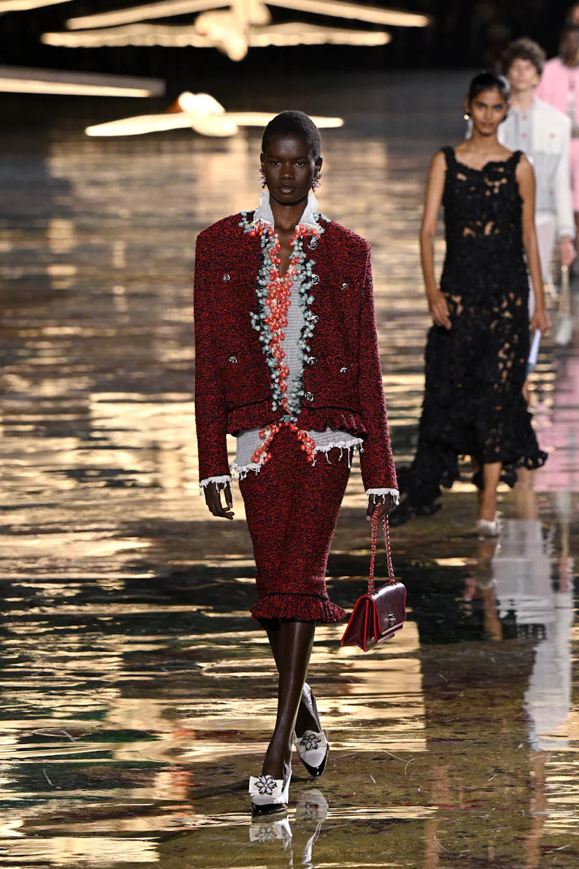 A model walks the runway during the Chanel Womenswear Spring/Summer 2027 show as part of Paris Fashi...