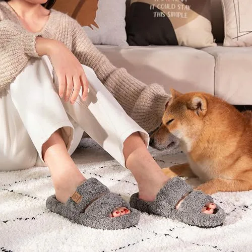 EverFoams Fuzzy Open-Toe Memory Foam Slippers 