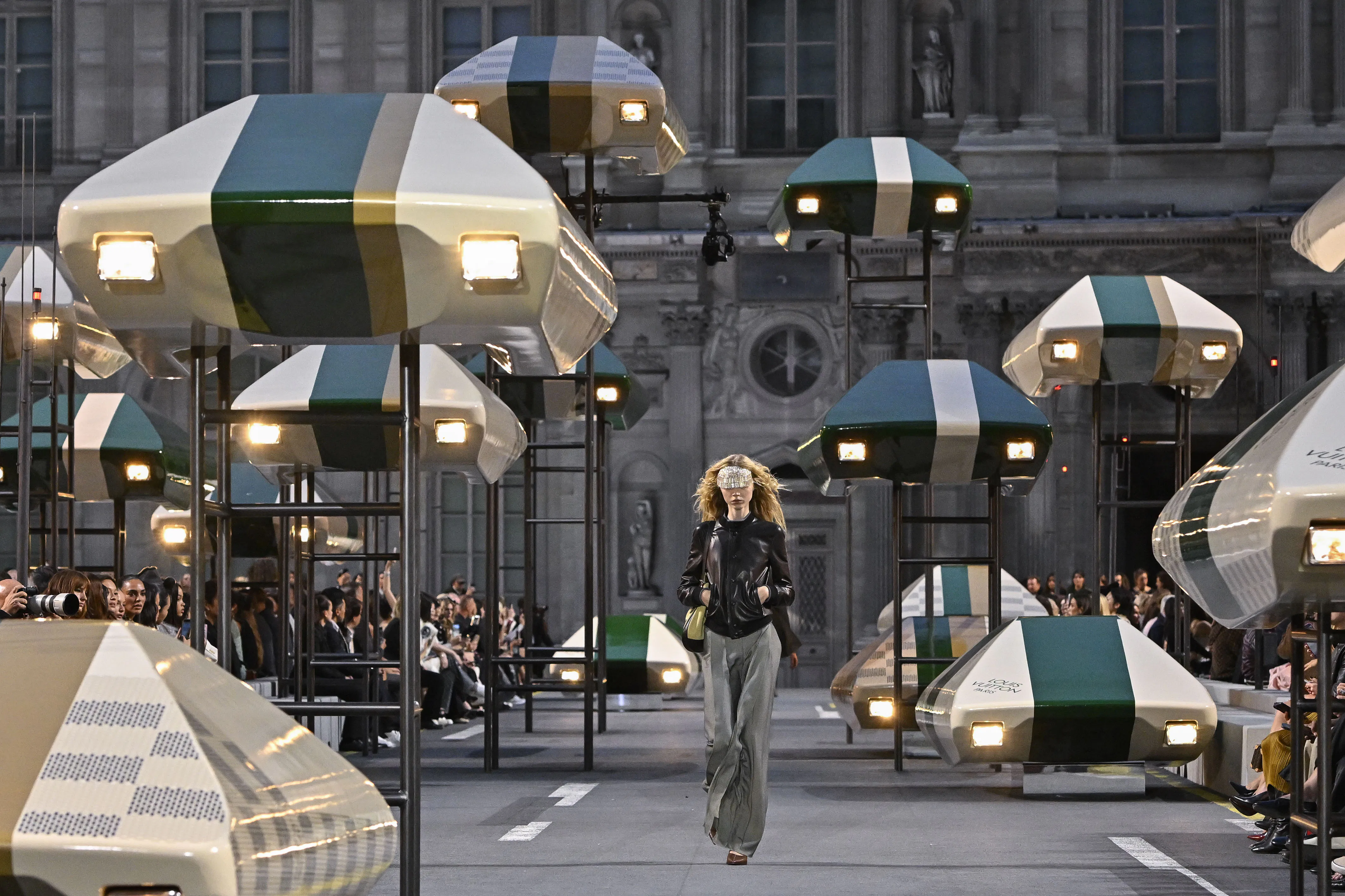 A model walks the runway during the Louis Vuitton Ready to Wear Spring/Summer 2027 fashion show as p...