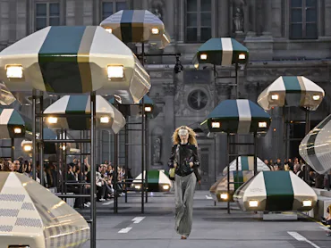 A model walks the runway during the Louis Vuitton Ready to Wear Spring/Summer 2027 fashion show as p...
