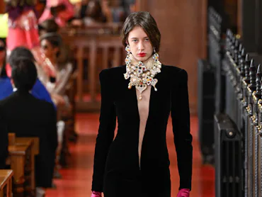 Model on the runway at the Valentino fashion show as part of Paris RTW Spring/Summer 2027 fashion we...