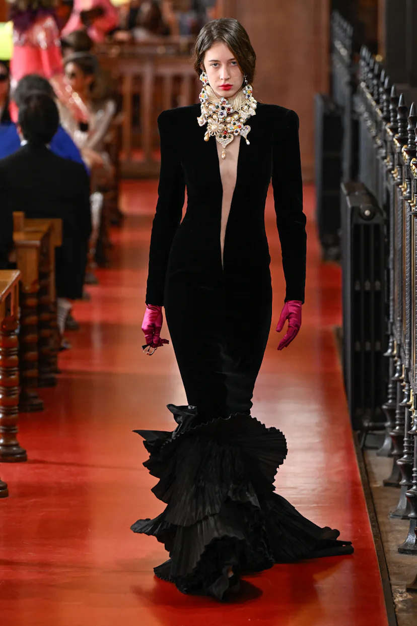 Model on the runway at the Valentino fashion show as part of Paris RTW Spring/Summer 2027 fashion we...