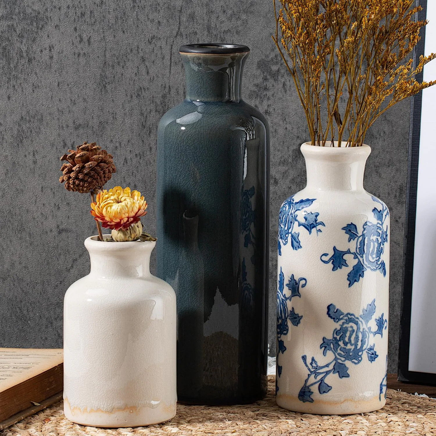 LIFESTYLO Ceramic Vintage Vases (Set of 3)