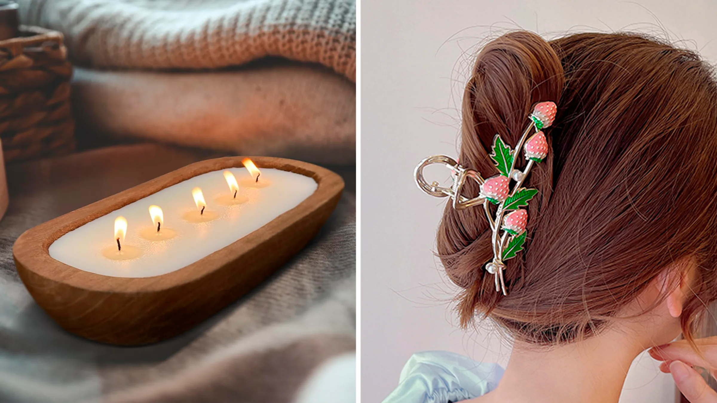 Woman using Bougie Amazon finds 2025 including a rechargeable vanity light and silk accessories in a modern bedroom