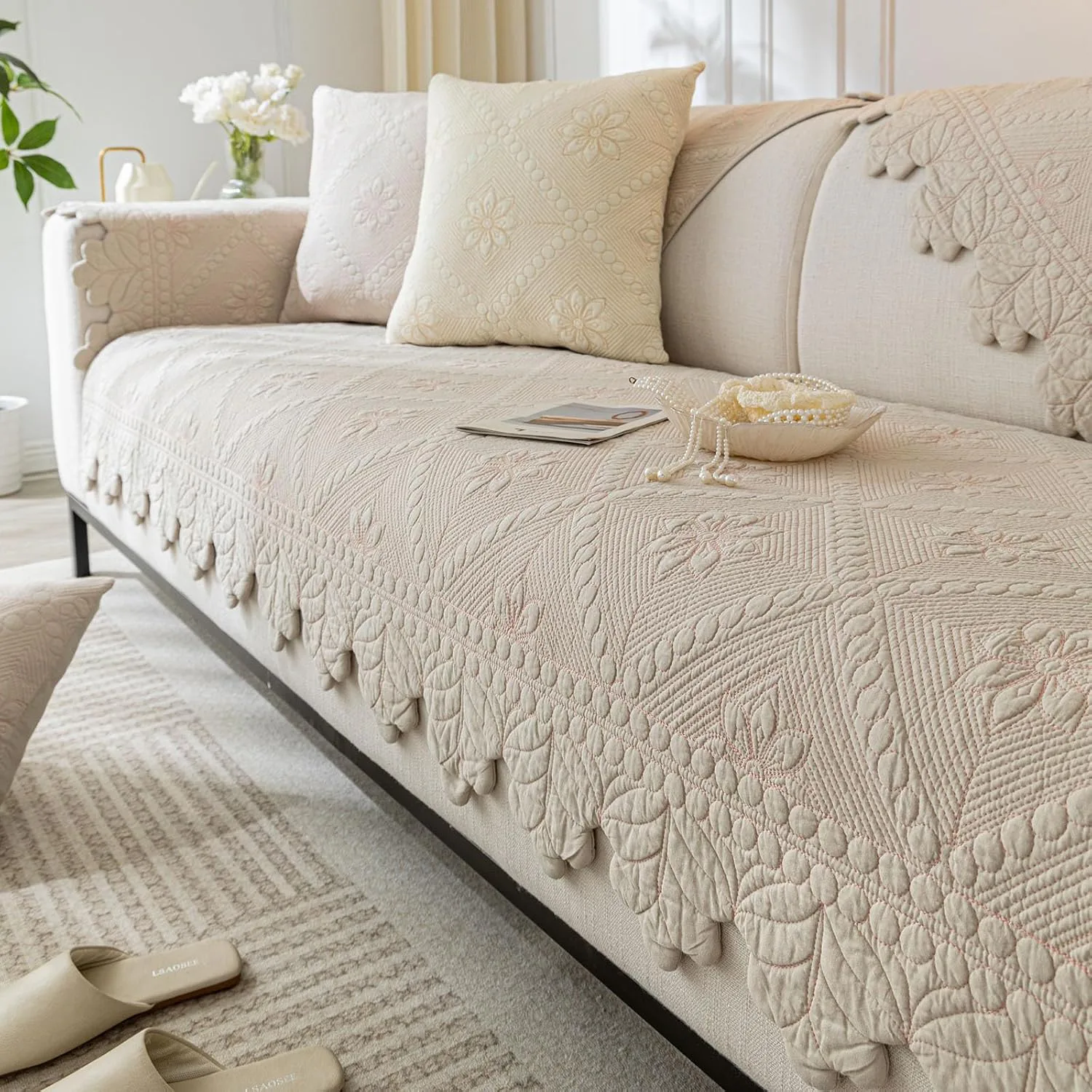  XSlive Cotton Quilted Couch Cover