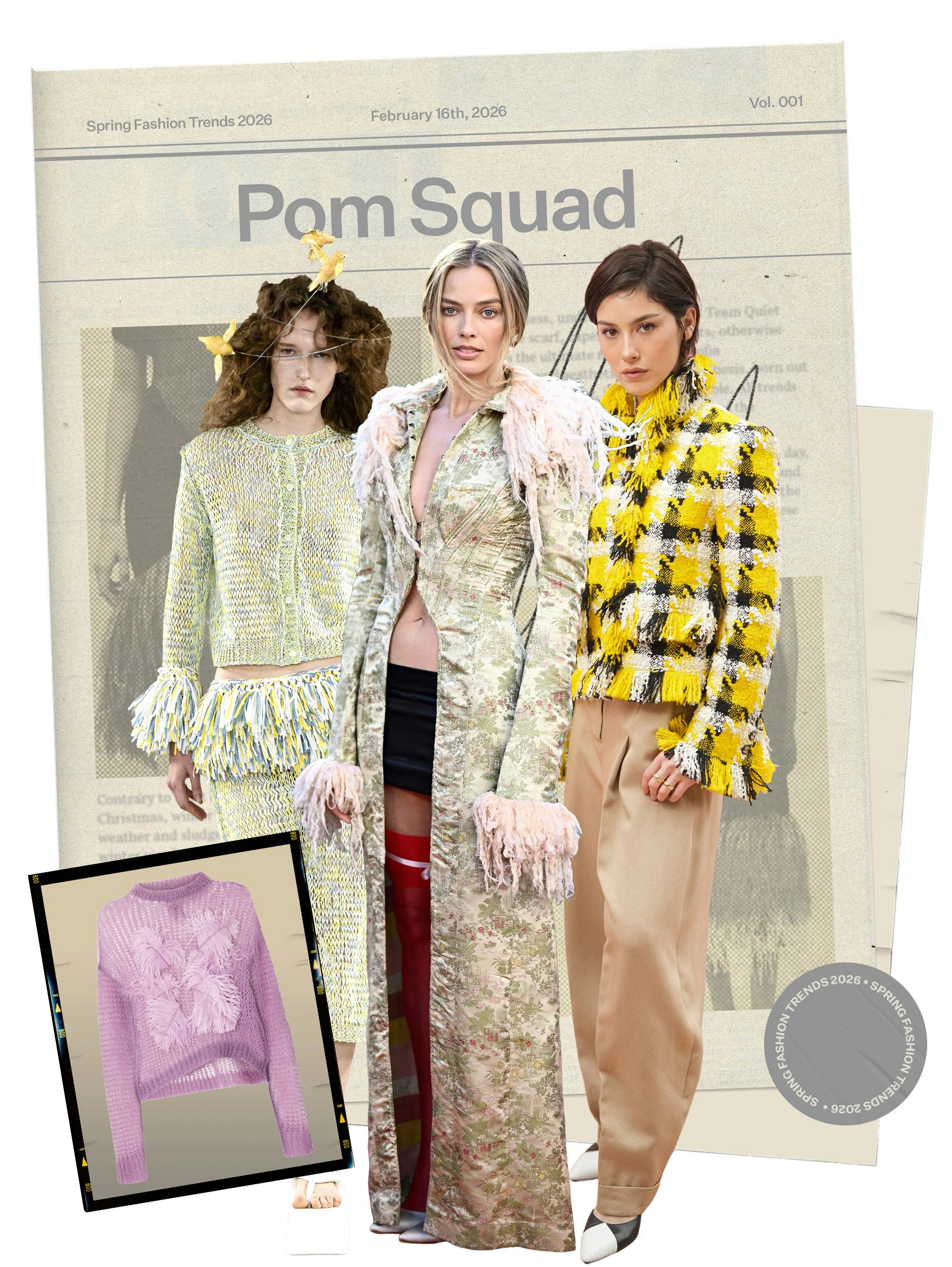 Spring 2026 Fashion Trend: Margot Robbie & Gracie Abrams in pom-pom fringe