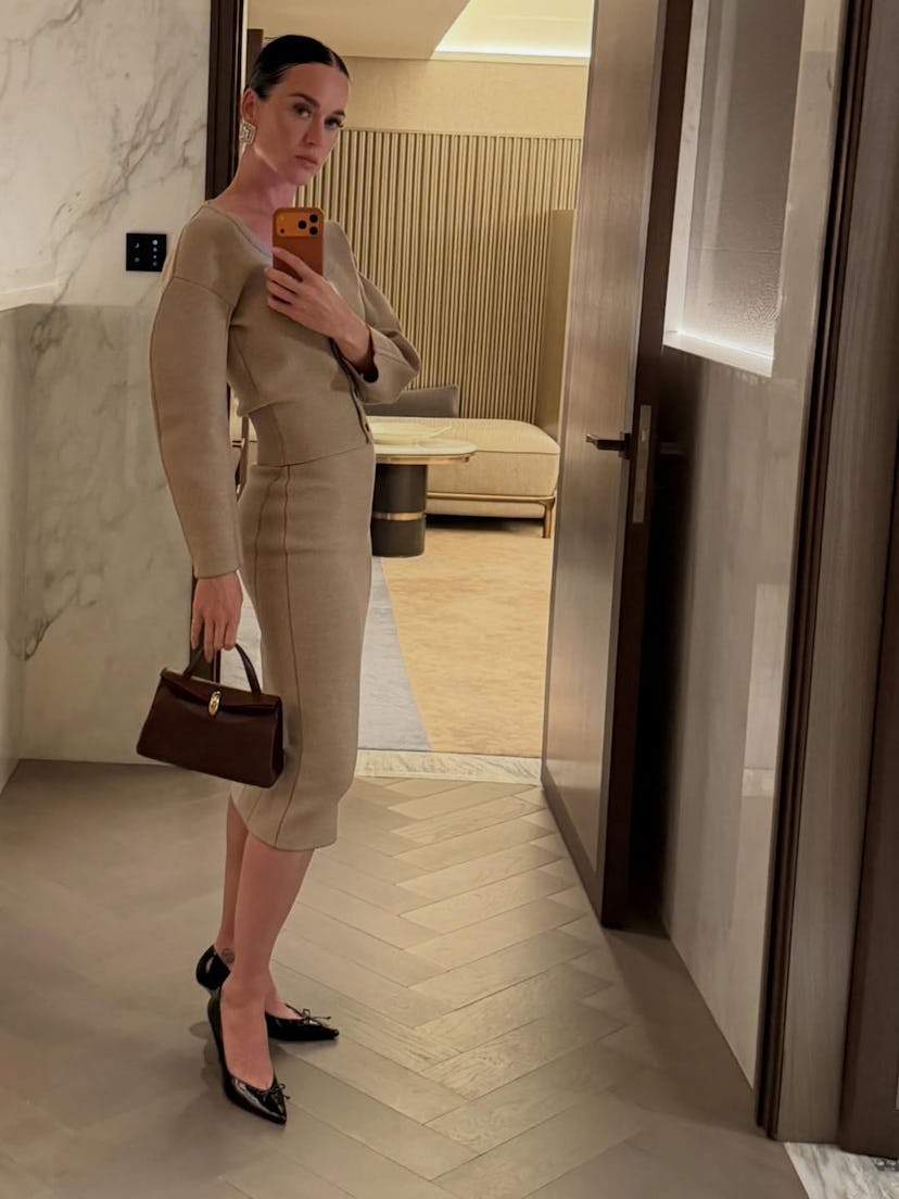 Katy Perry's corporate-core skirt suit
