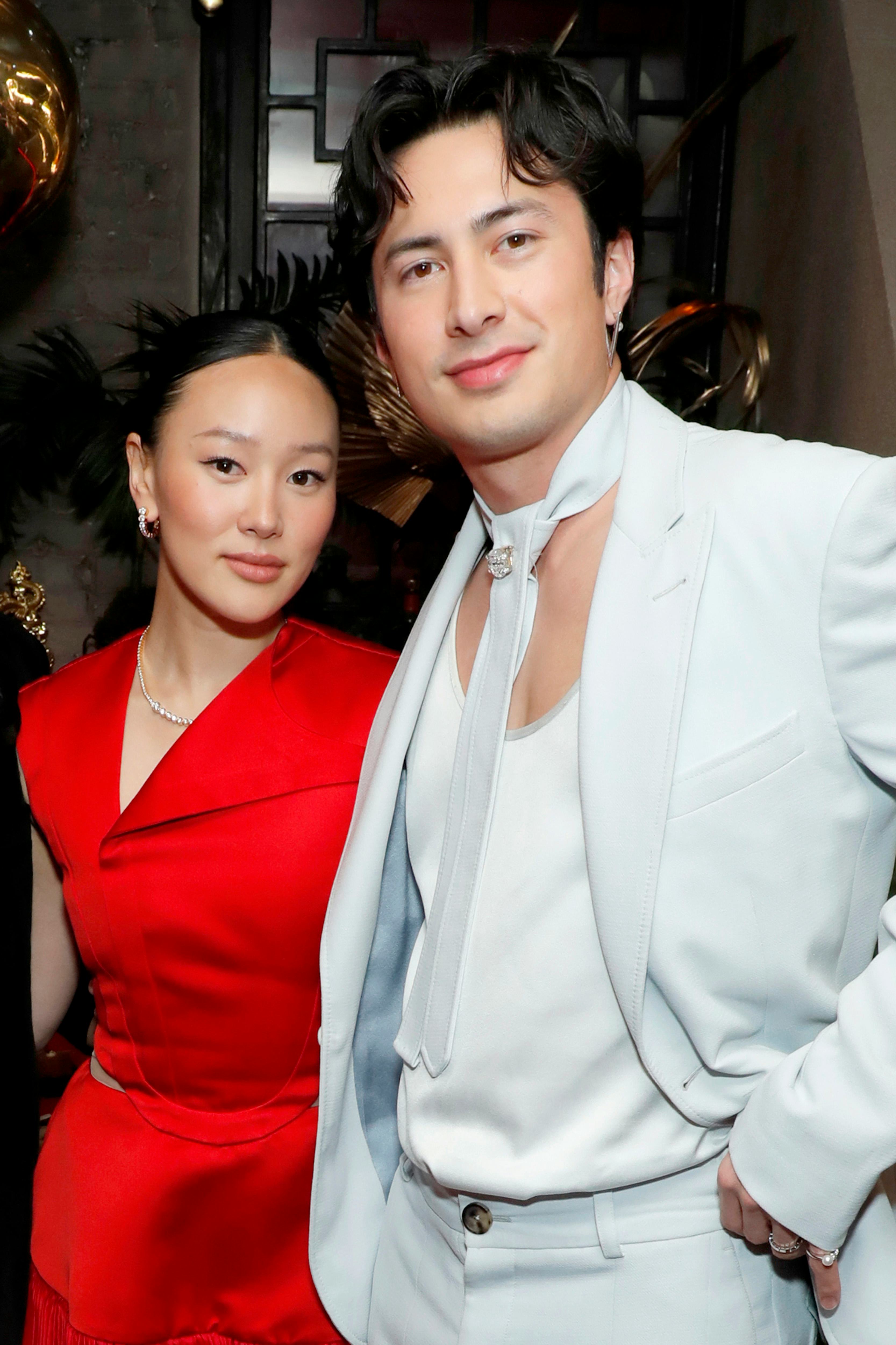 Yerin Ha and Hudson Williams attend Gold House's Lunar New Year Gold Celebration at Chinese Tuxedo o...