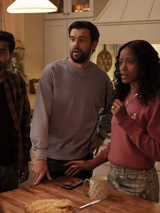Pictured: (l-r) Kapil Talwakar as Naveen, Jack Whitehall as Rob, Keke Palmer as Samira.