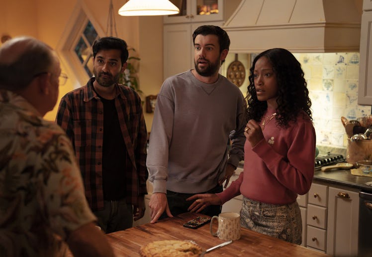 Pictured: (l-r) Kapil Talwakar as Naveen, Jack Whitehall as Rob, Keke Palmer as Samira.
