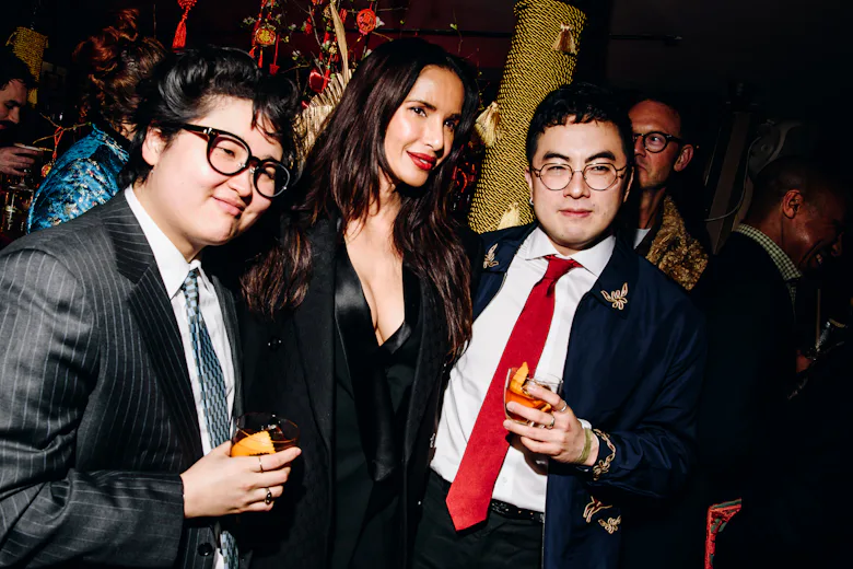 Celeste Yim, Padma Lakshmi and Bowen Yang at the Gold House Lunar New Year event during RTW Fall 202...