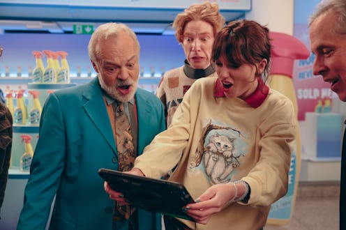 Graham Norton, Domhnall Gleeson, and Taylor Swift in "Opalite" extended video. Photo via Taylor Swif...