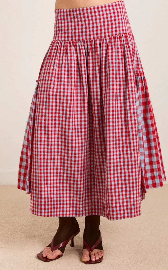Berta Midi Skirt - blue/red gingham