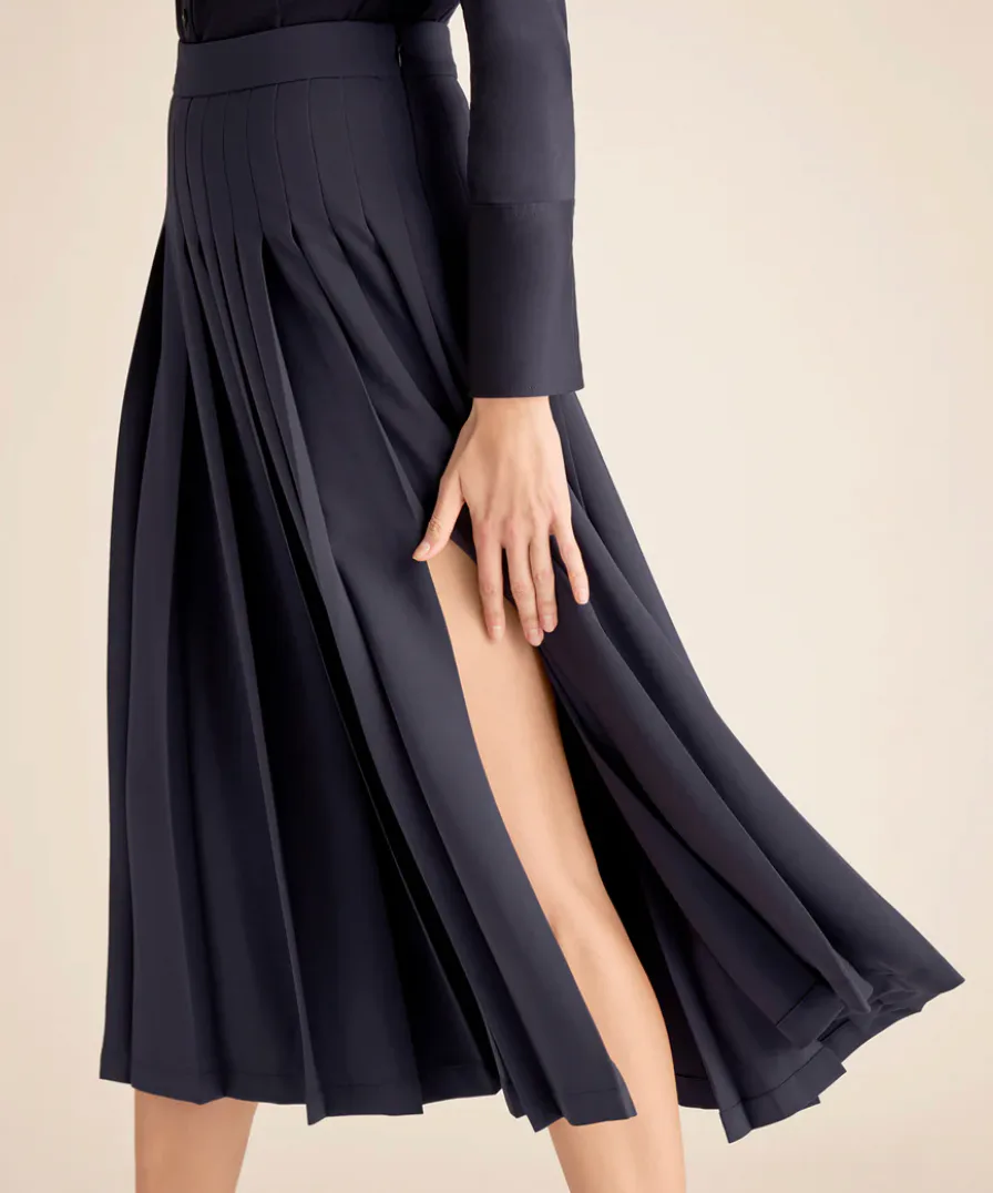 The Plaka Pleated Skirt - Everyday Crepe with Topstitch