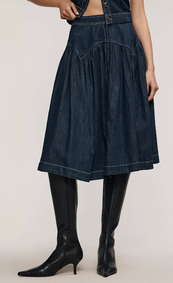 Maeve Yoked Denim Midi Skirt