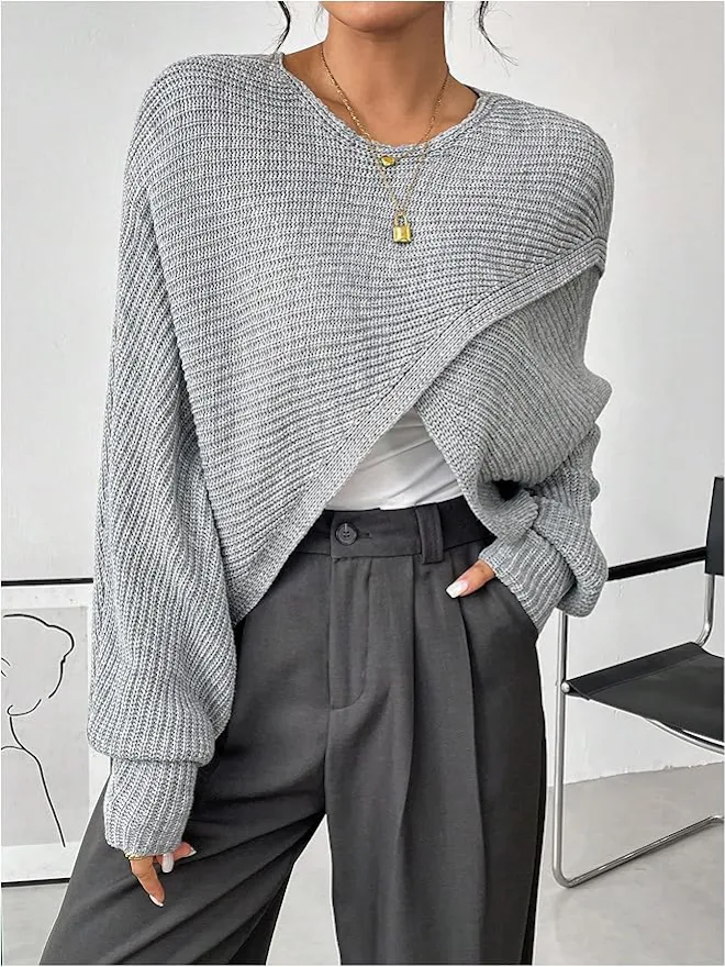 Verdusa Asymmetrical Wrap Sweater
