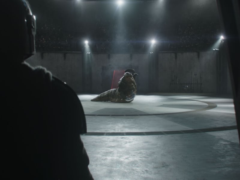 L-R) The Mandalorian (Pedro Pascal) and Rotta the Hutt in Lucasfilm's THE MANDALORIAN AND GROGU. Pho...