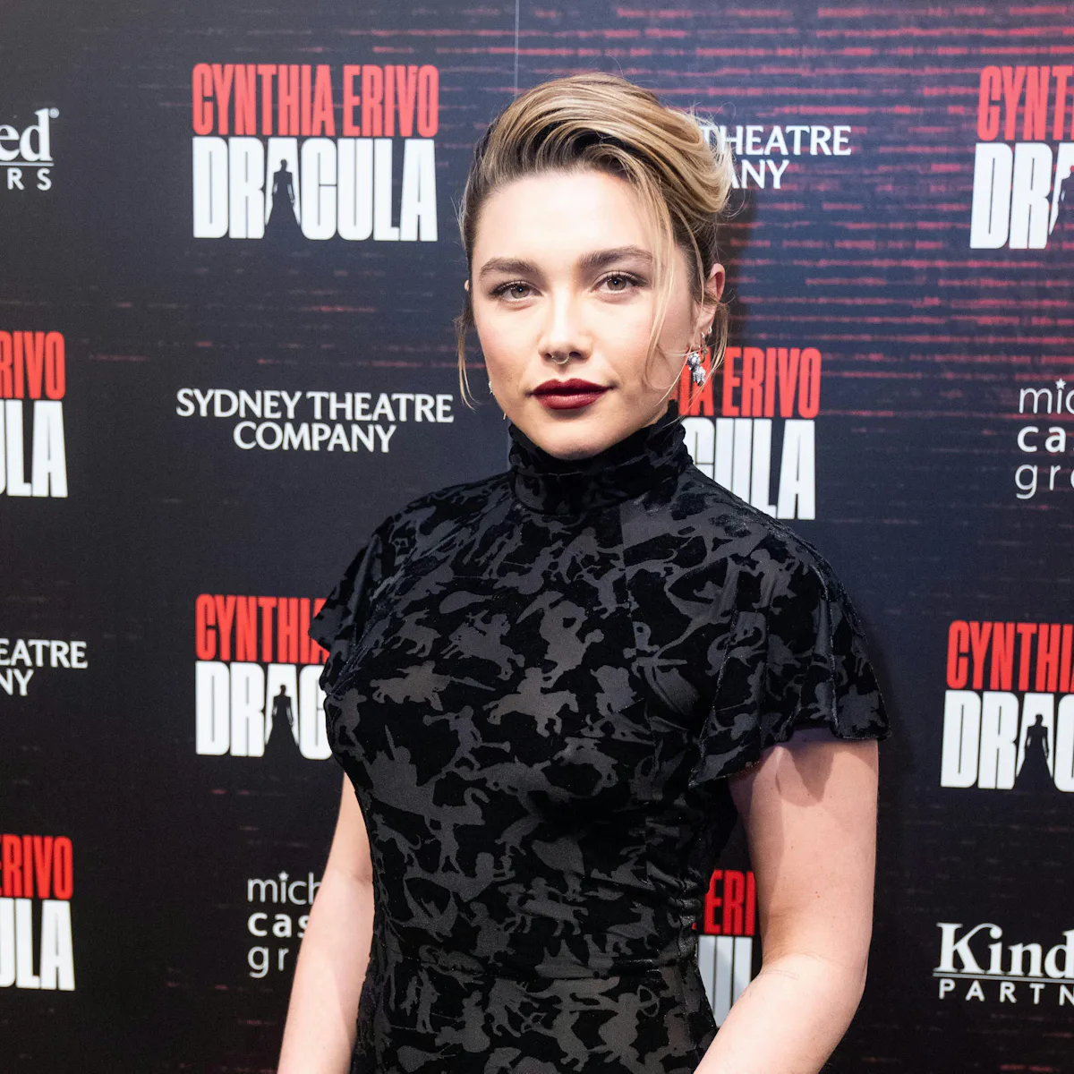 florence pugh black dress Florence Pugh Brought Gothic Drama to Harris Reed Show at LFW