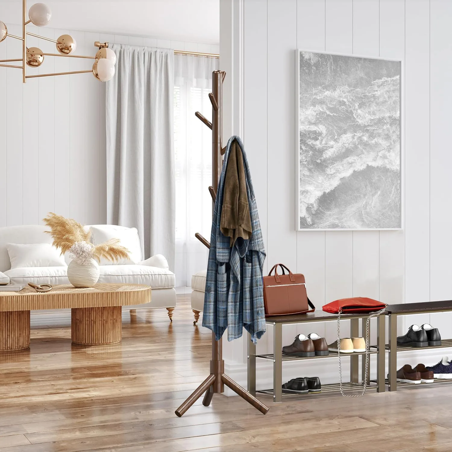 Simple Houseware Wooden Coat Rack