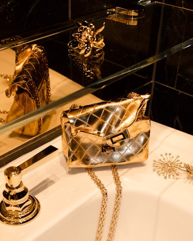 Chanel's reissued 2.55 bag, crushed and gilded.