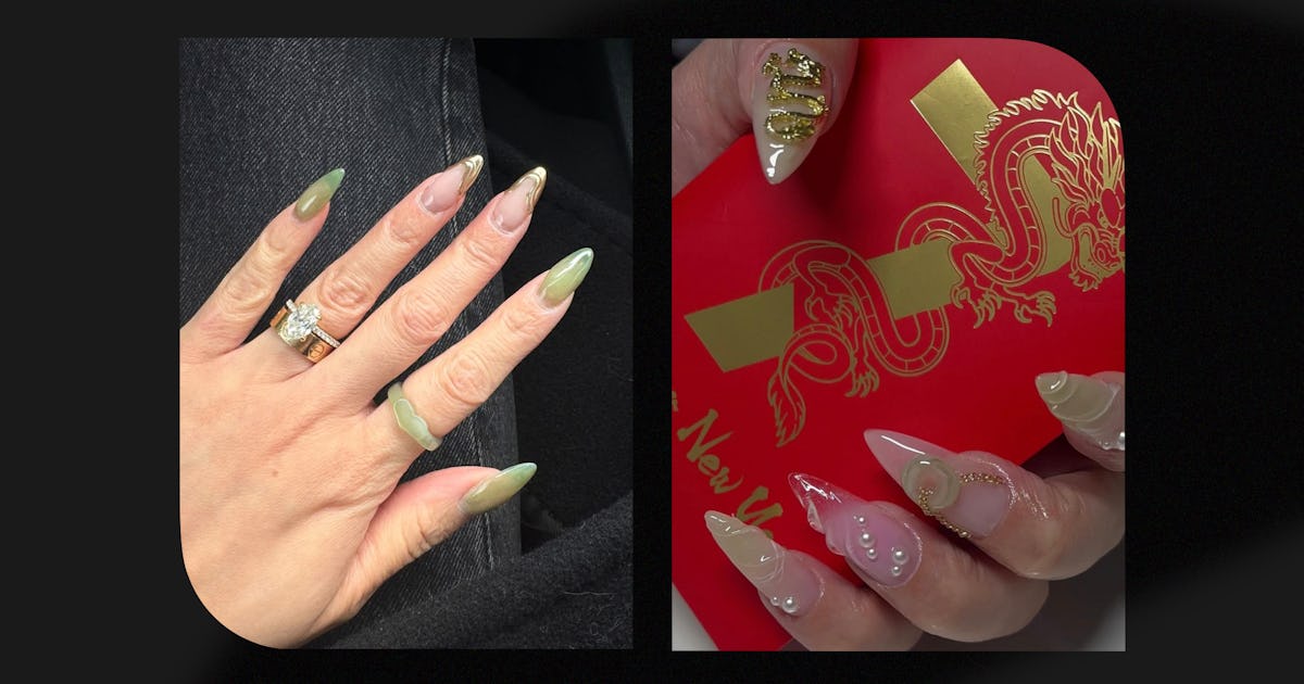 Gua Sha-Inspired Texture, Green French Tips, & More Jade Marble Nail Ideas