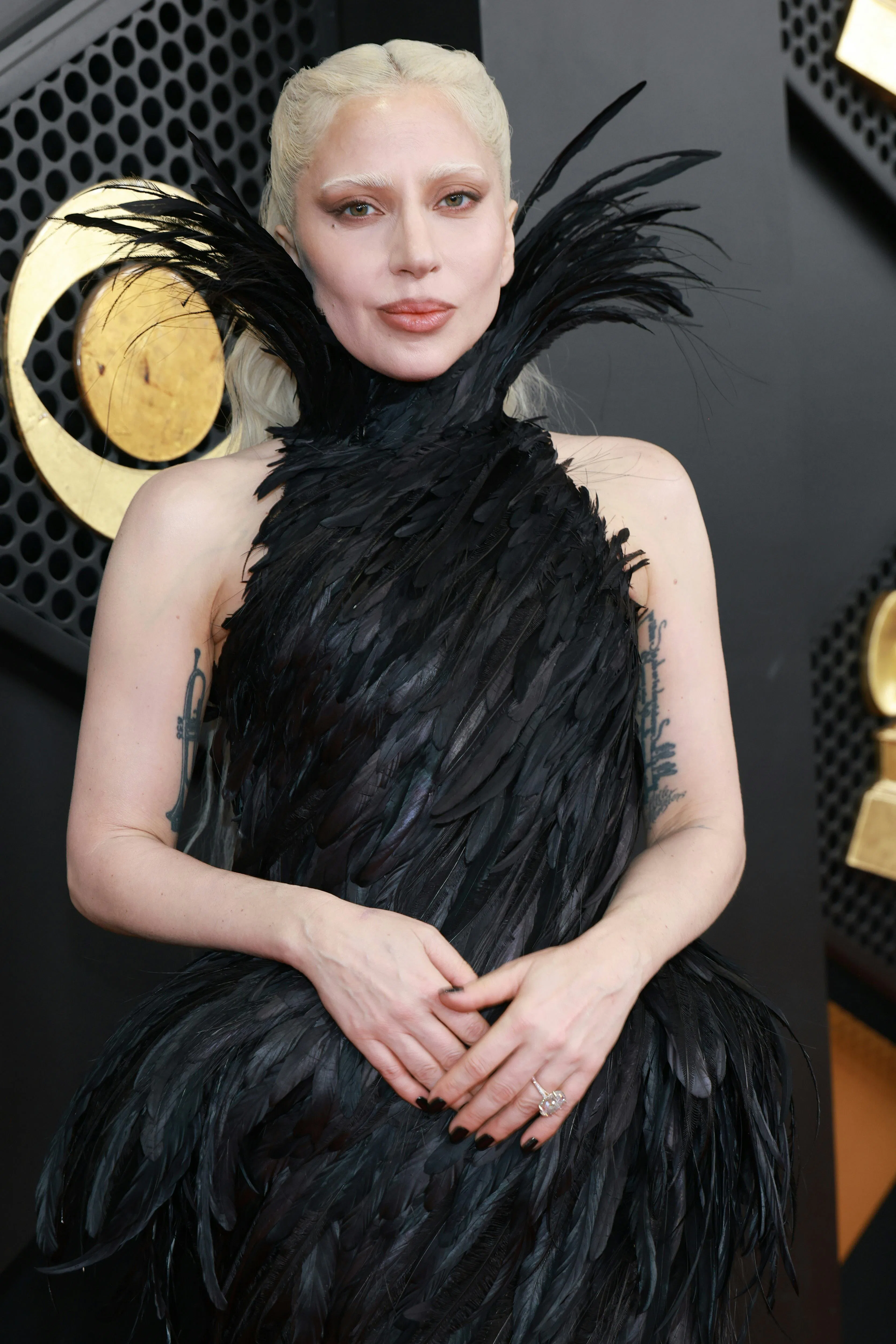 Lady Gaga's Dramatic Feather Dress Commits to Mayhem at the 2026 Grammys