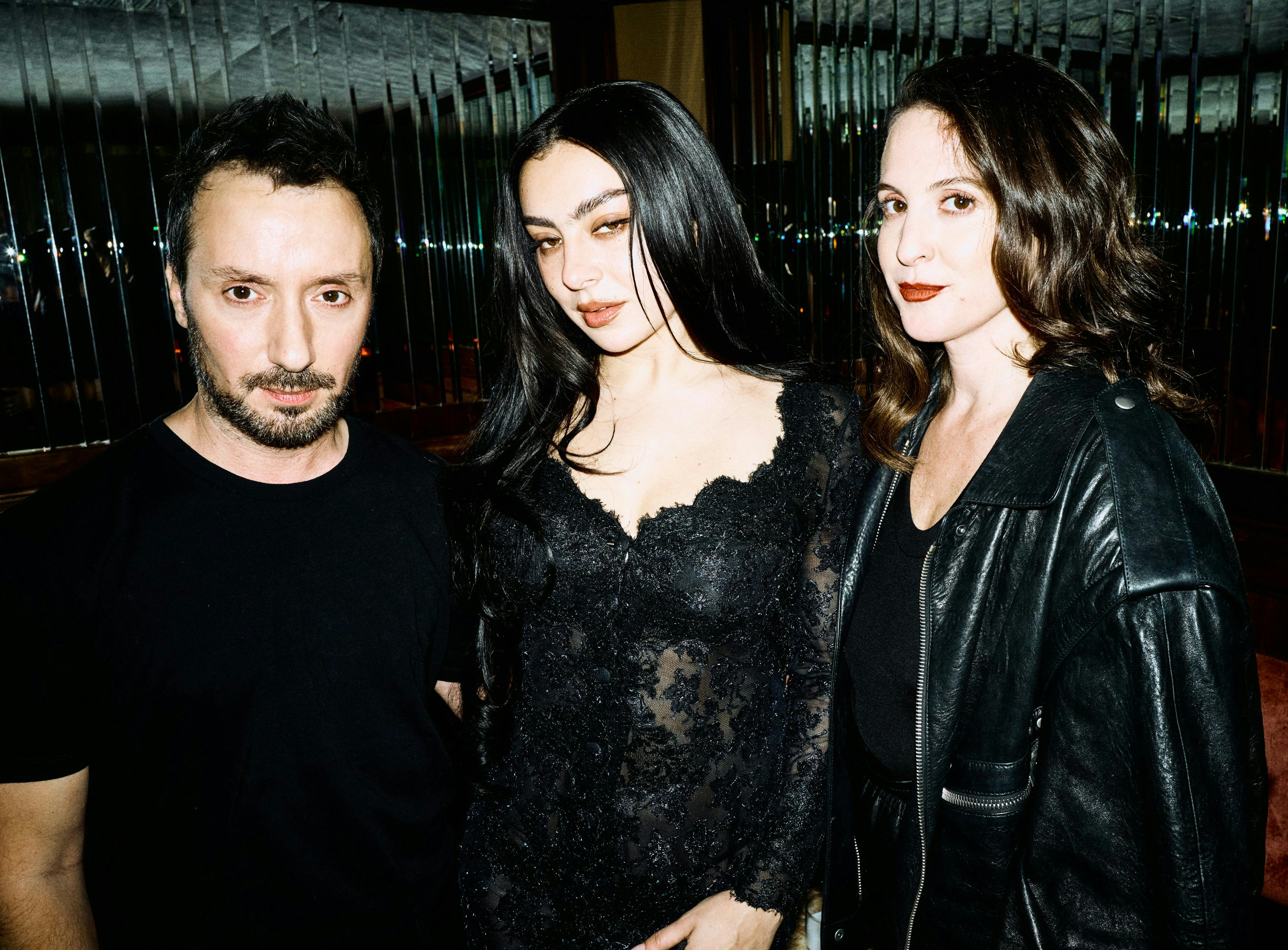Saint Laurent Creative Director Anthony Vaccarello, Charli xcx and W Editor in Chief Sara Moonves