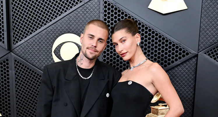 Justin Bieber and Hailey Bieber at the 68th GRAMMY Awards held at the Crypto.com Arena on February 0...