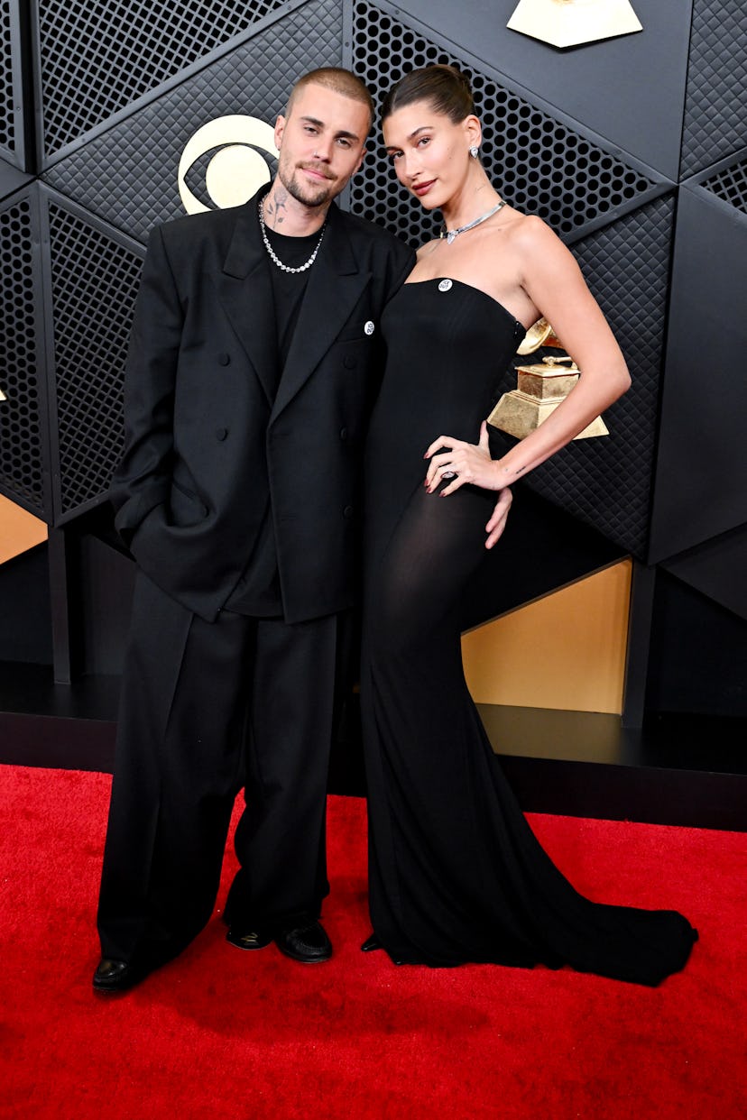 Justin Bieber and Hailey Bieber at the 68th GRAMMY Awards held at the Crypto.com Arena on February 0...