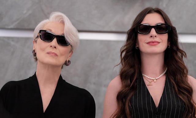 Screen grab of Miranda Priestly and Andy Sachs in an elevator together from The Devil Wears Prada 2 ...