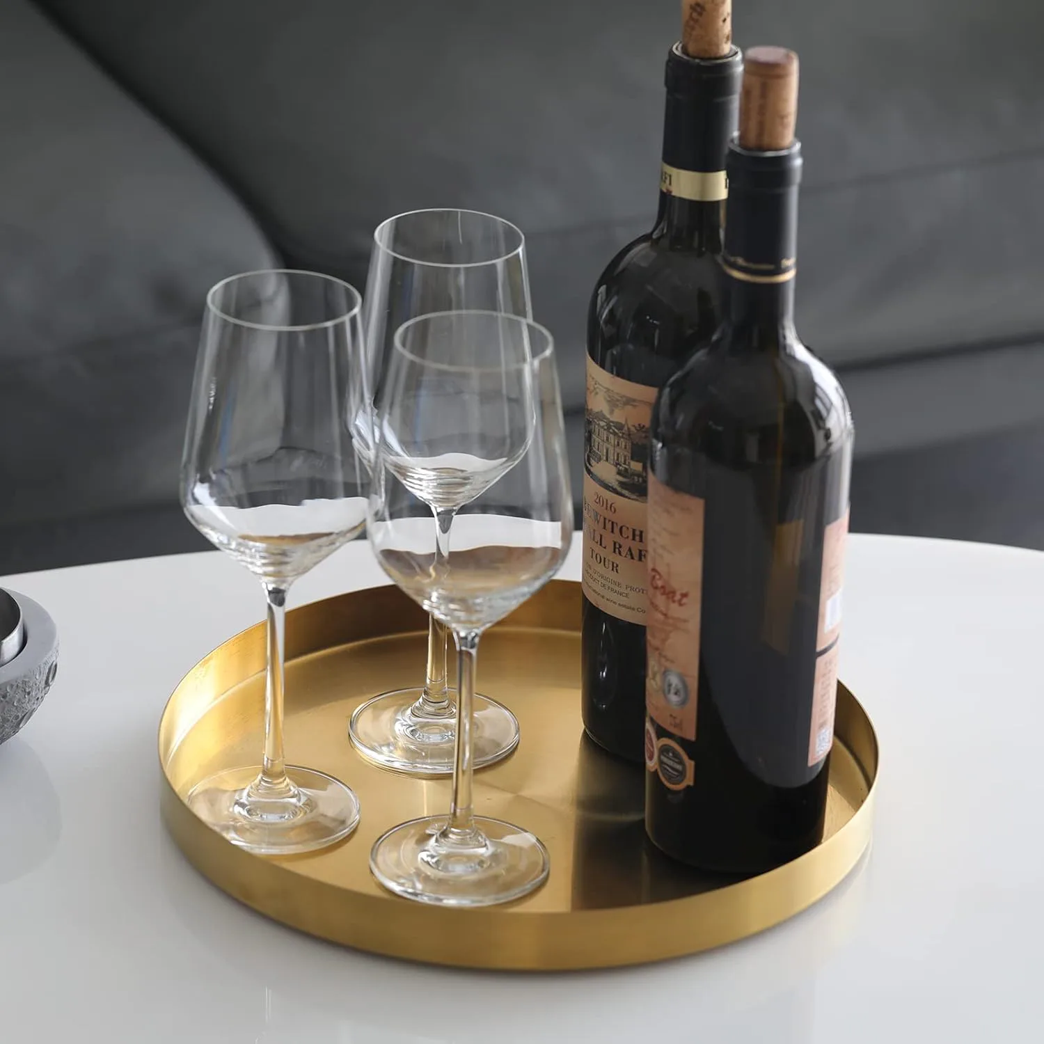 FREELOVE Metal Round Decorative Tray