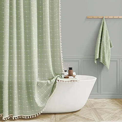 BTTN Fabric Shower Curtain Set with Tassels
