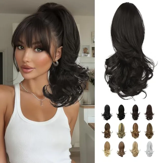 SOFEIYAN 13" Ponytail Extension Long Curly Ponytail Clip in Claw Hair Extension Natural Synthetic Ha...