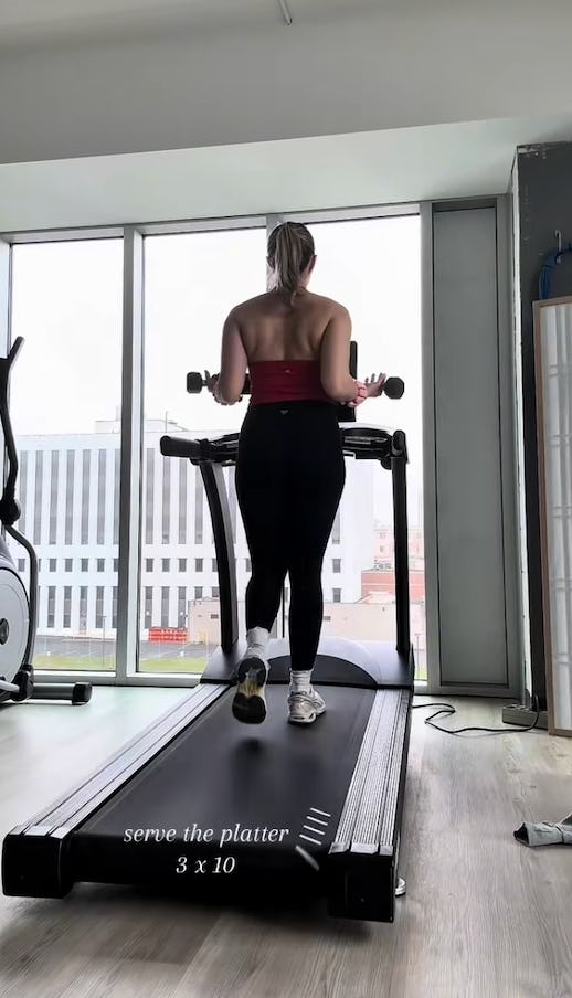 Trying the Dumbbell Treadmill Workout.