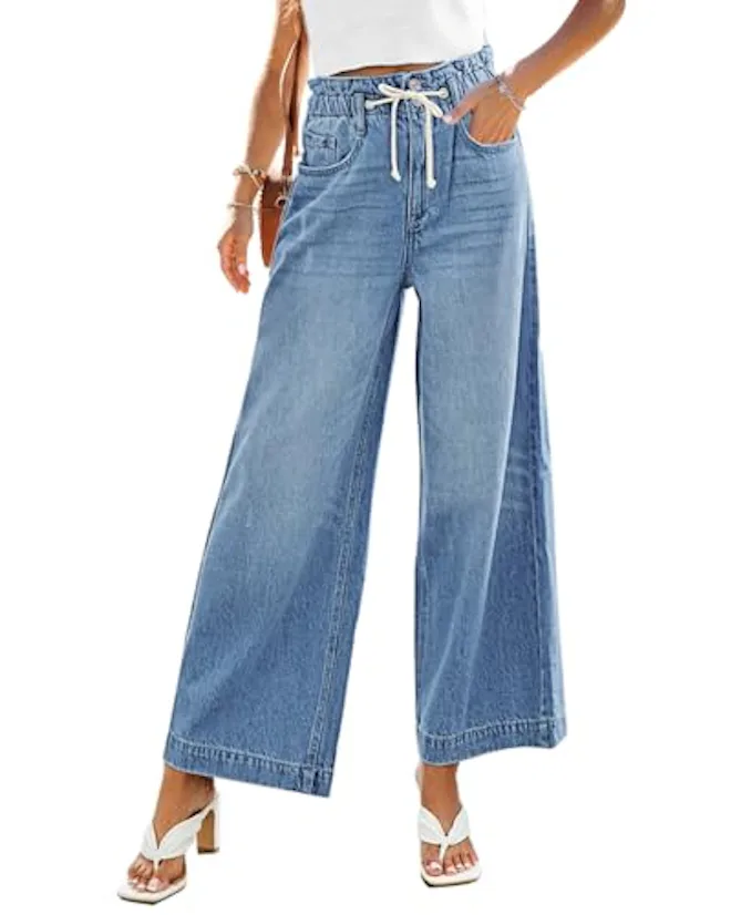 GRAPENT Wide Leg Drawstring Jeans