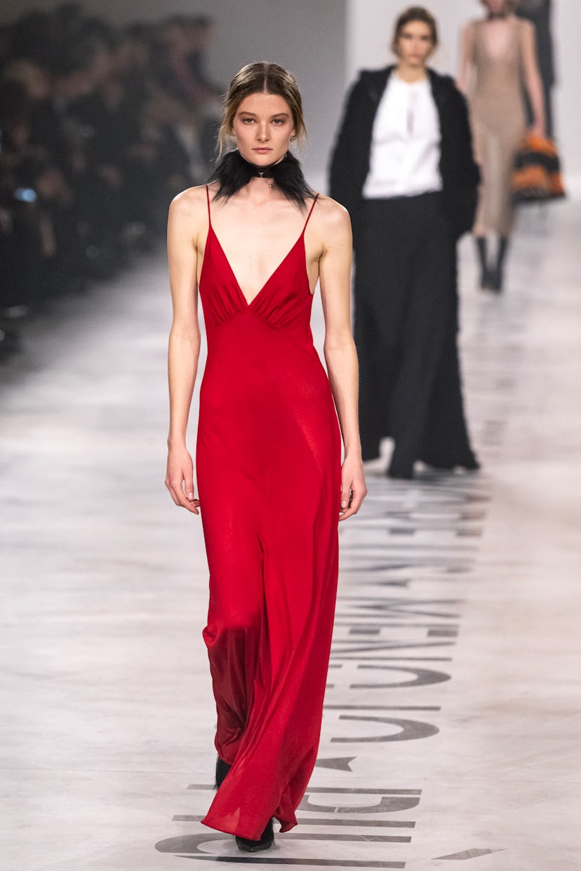 A model walks the runway during the Fendi collection show at Milan's Fashion Week Womenswear Fall/Wi...
